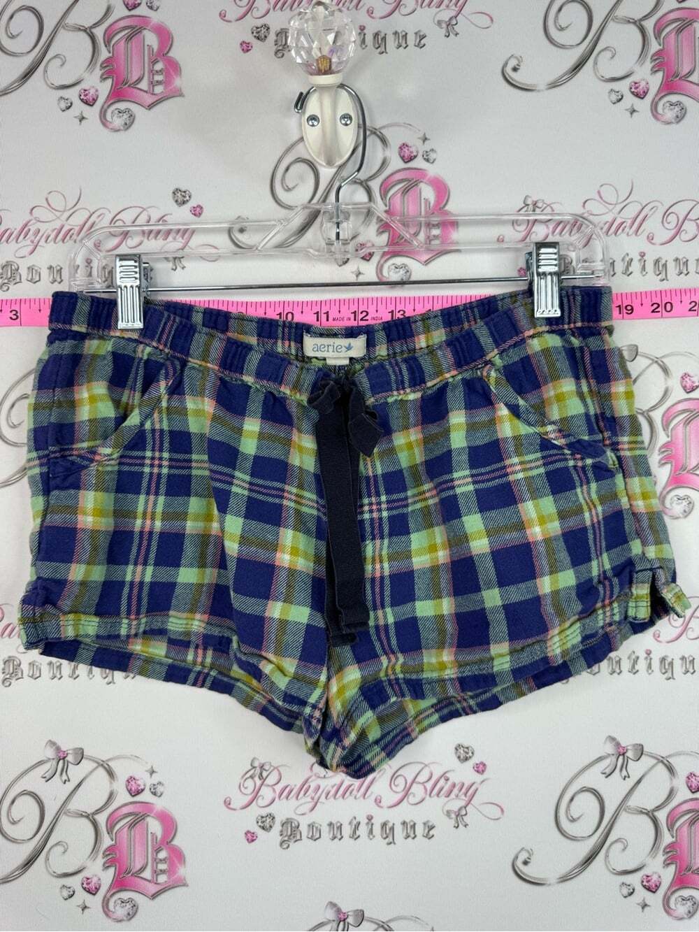 aerie pj shorts Plaid Athletic Shorts in Navy, Green & Cream